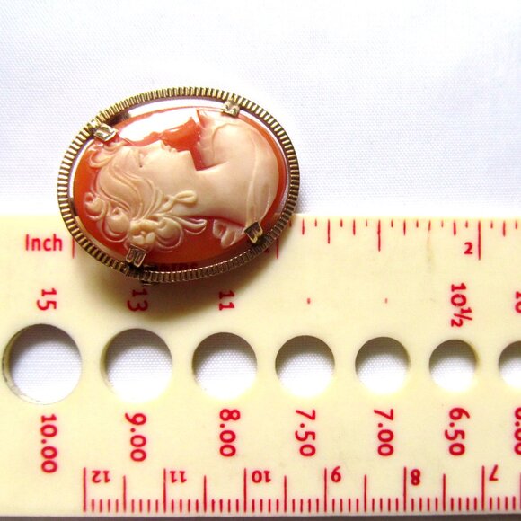 BAL-RON SIGNED VINTAGE 12K GOLD FILLED HAND CURVED CAMEO PENDANT BROOCH - Picture 5 of 5